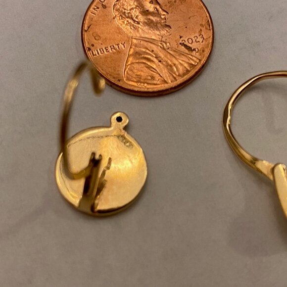 Vintage Russian USSR Solid 14K/*583 Rose Gold Dangle Earrings Diamond Cut EUC - Picture 3 of 4